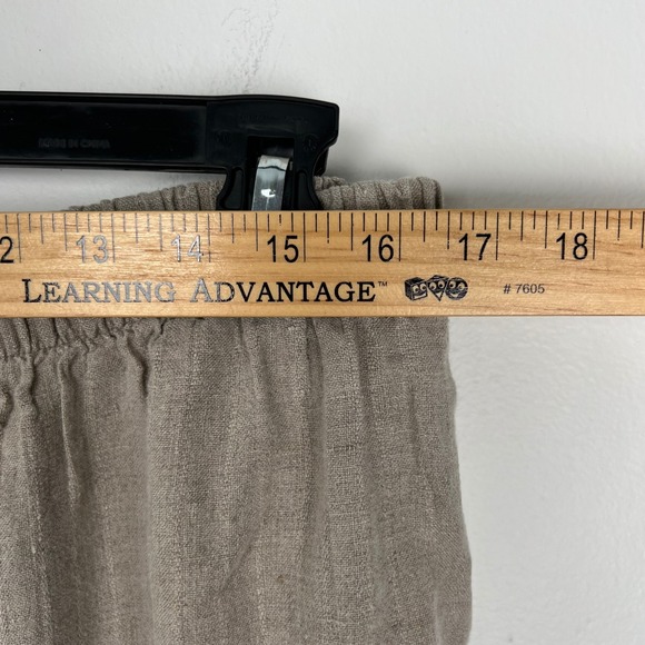 VINTAGE - Eileen Fisher Woman 2X Linen Wide Leg Cropped Pant Taupe Elastic Waist - Picture 5 of 9